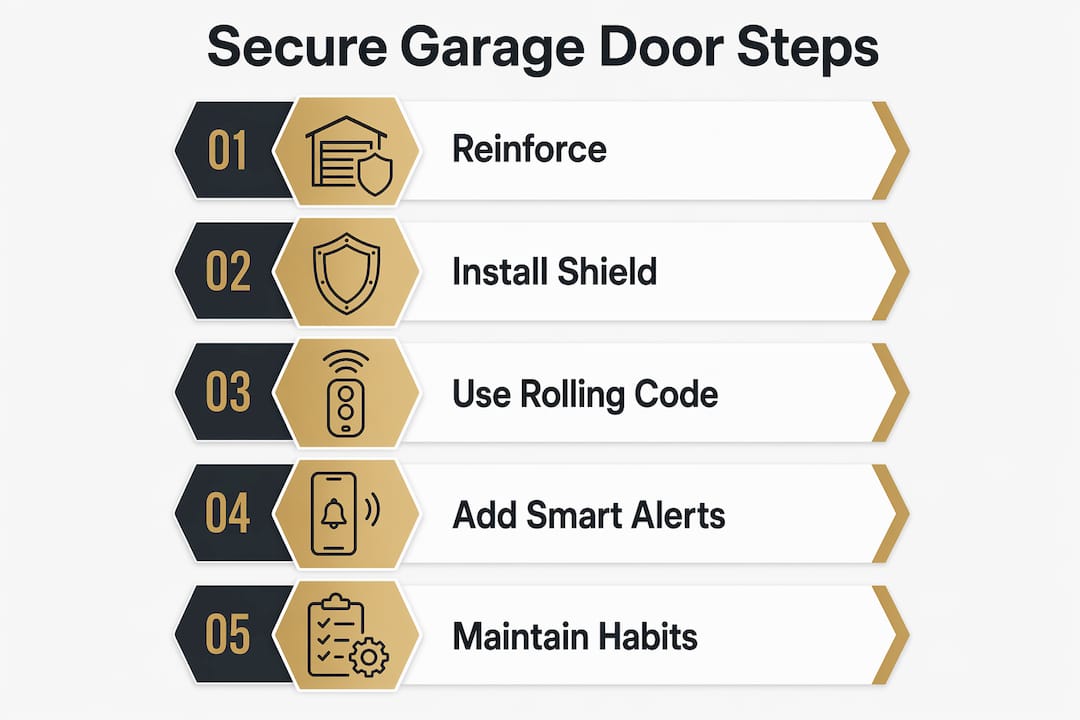 Infographic illustrating garage door security steps