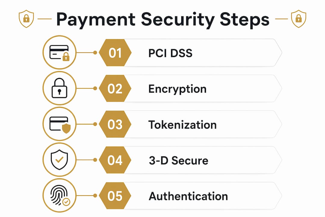 Infographic outlining secure payment processing steps
