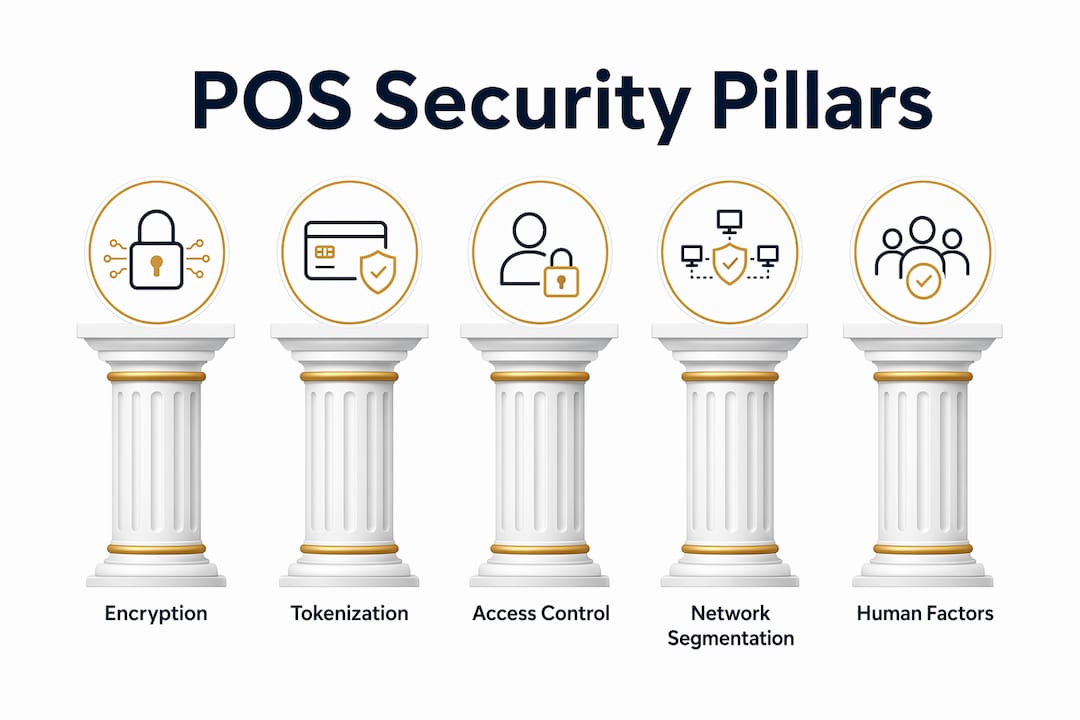 Infographic showing POS security key pillars