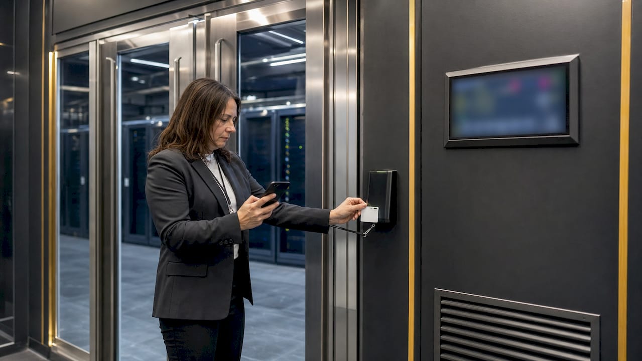 IT manager using dual authentication keypad