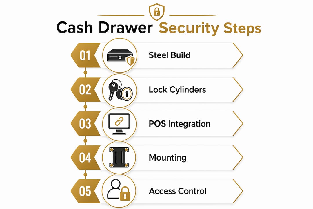 Infographic showing steps for cash drawer security