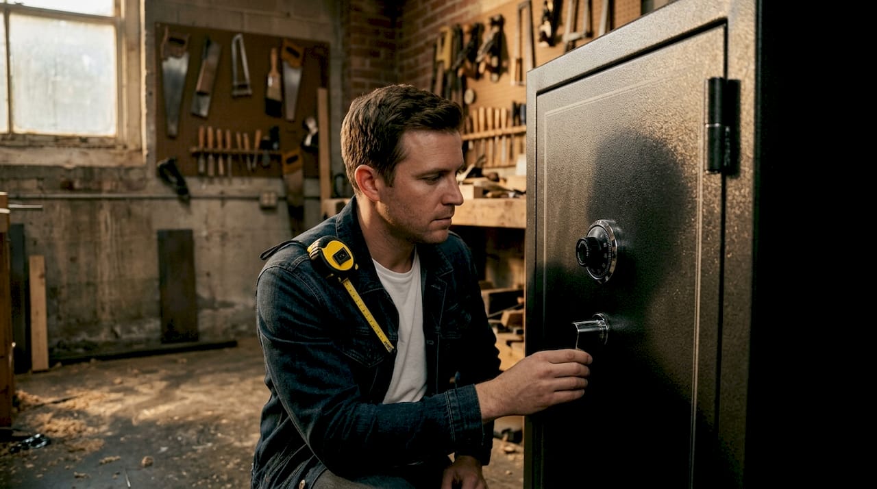 Man inspecting gun safe steel thickness