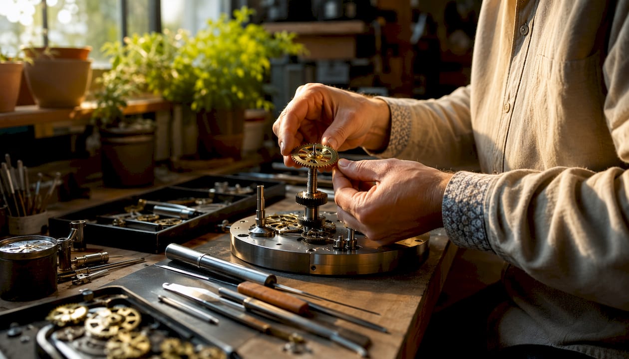 Hands assembling mechanical time lock parts