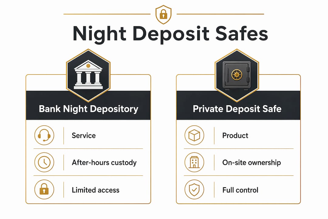 Infographic comparing bank night depository and private deposit safe