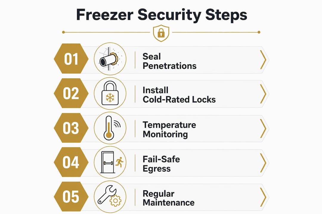 Infographic showing five key freezer room security steps