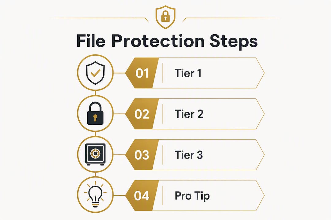 Infographic showing law firm file protection steps with tiers
