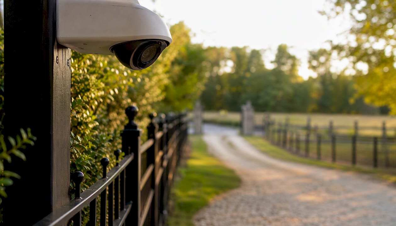 Perimeter camera angled along fence line