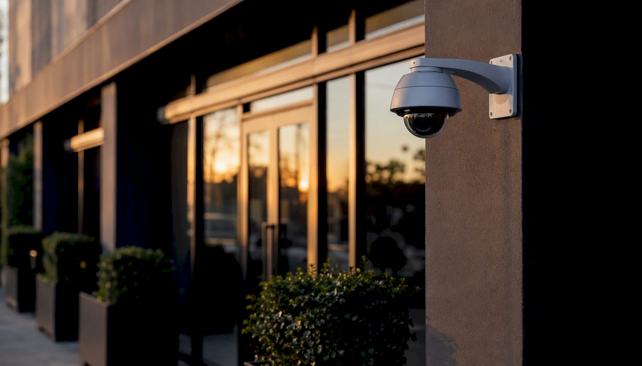 Security camera monitoring office entry door