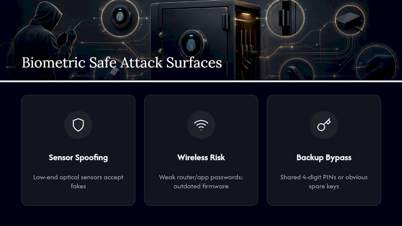 Diagram of biometric safe hacking vulnerability categories