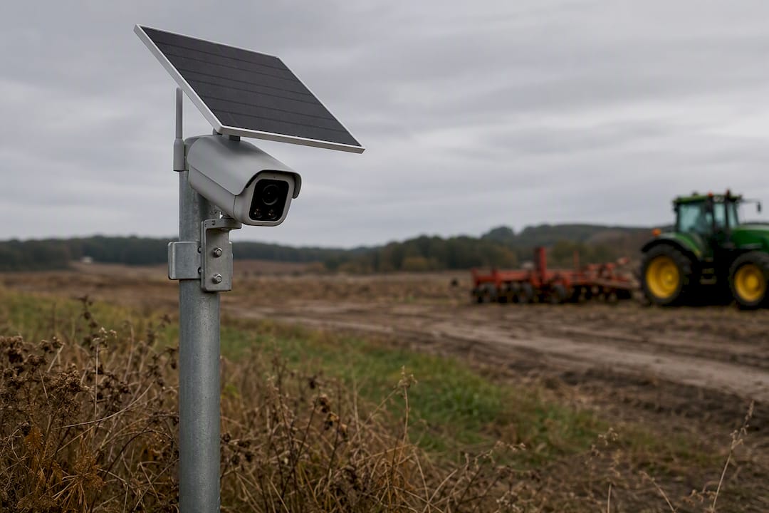 Solar powered cellular security camera at remote construction site