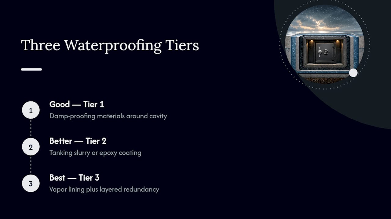 Three tiers of in-floor safe waterproofing