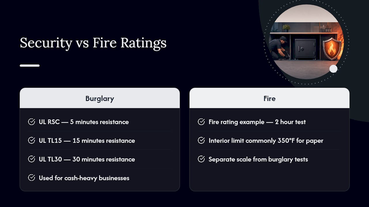 Comparison of safe security and fire ratings
