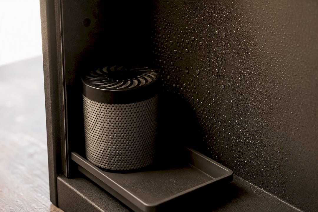 Desiccant canister beside condensation on steel