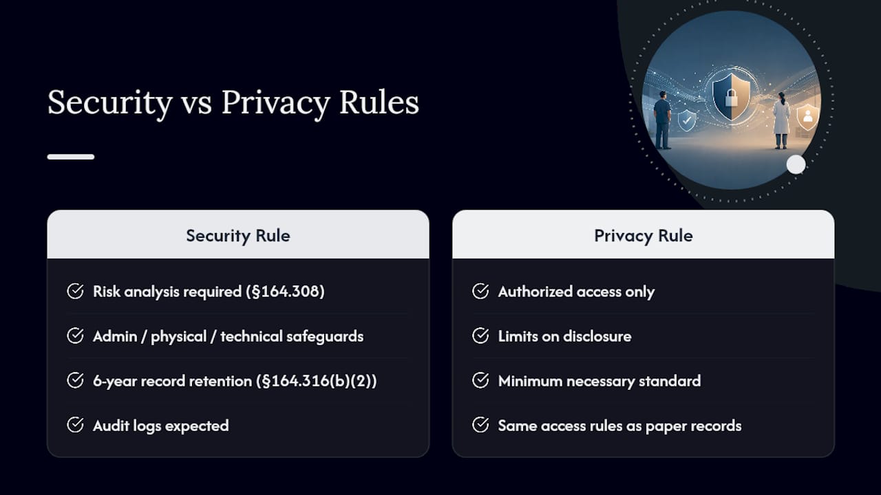 Comparison of HIPAA rules for surveillance footage