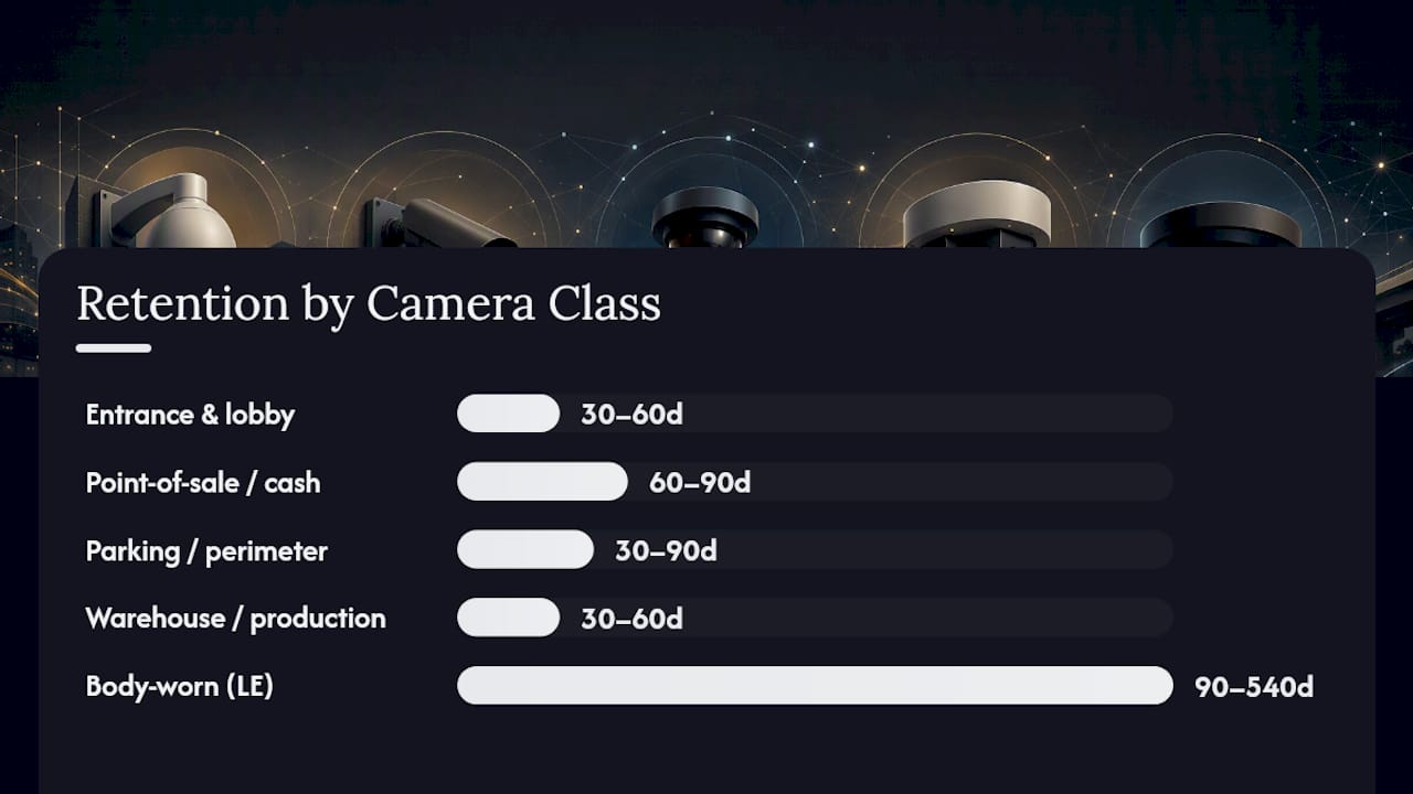 Video Retention Requirements by Camera Class and Sector — overview diagram