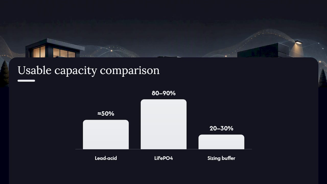 Lead-acid versus LiFePO4 usable battery capacity