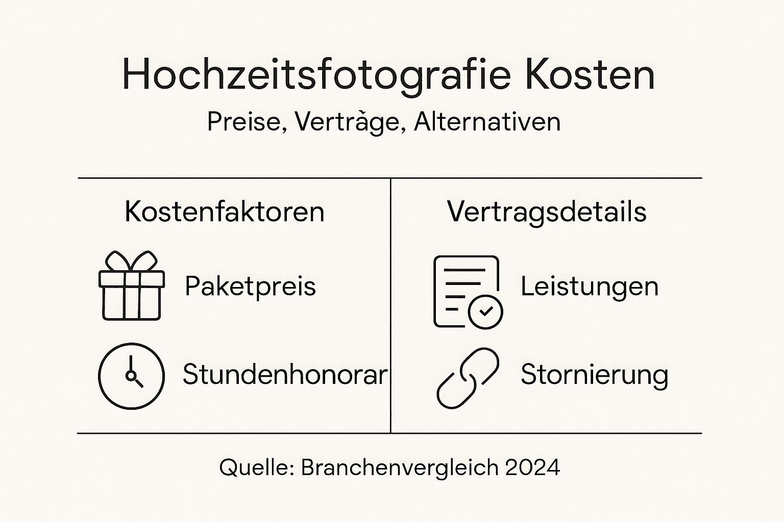 Infografik: Was kostet ein Hochzeitsfotograf? Vertragsdetails und Preise im Überblick