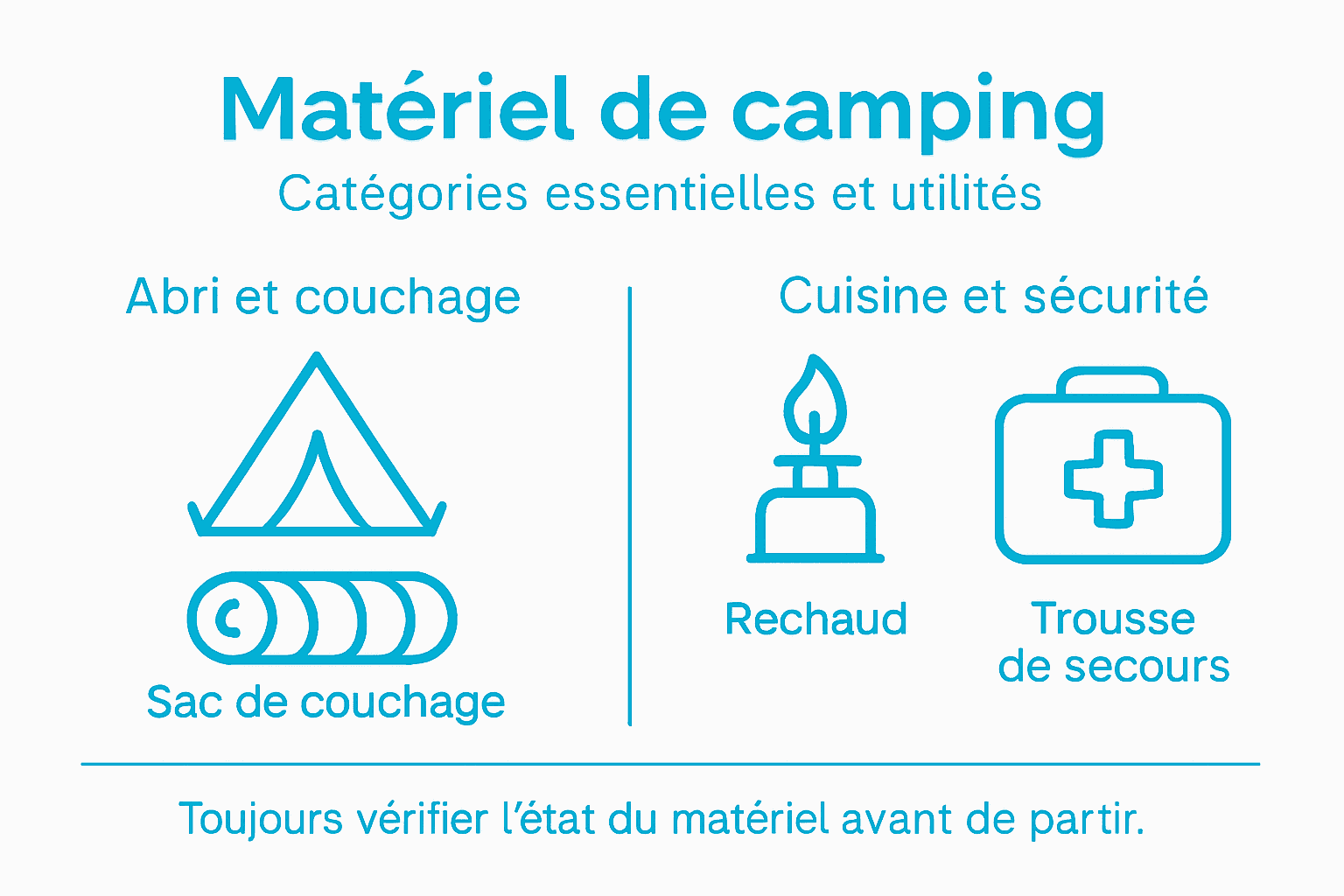 Aperçu visuel des essentiels du matériel de camping