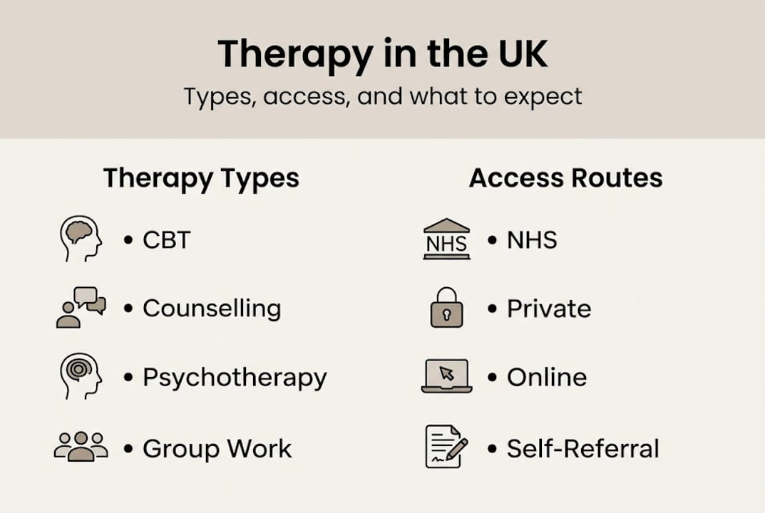 Infographic overview of UK therapy types and access