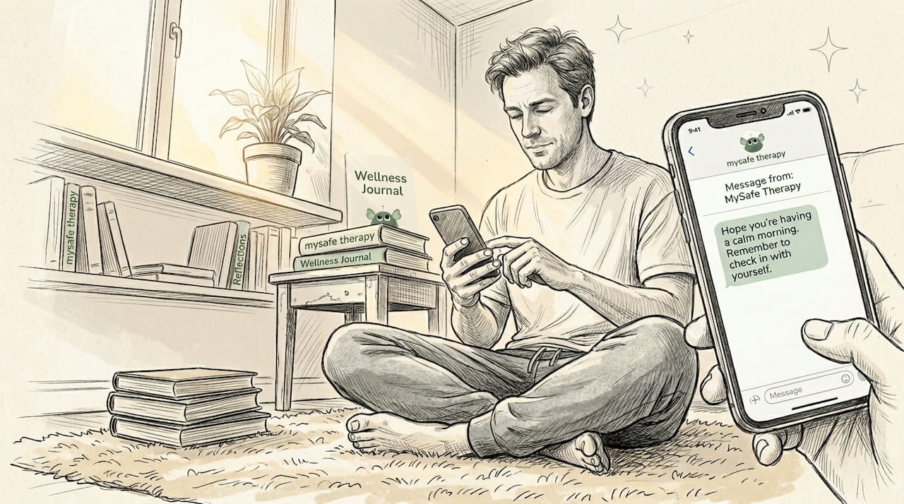 Man texting anonymous support helpline