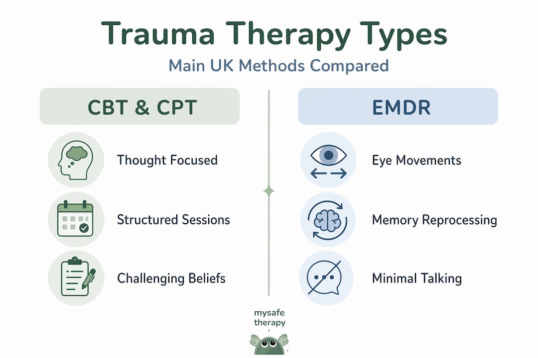 Infographic comparing types of trauma therapy in UK