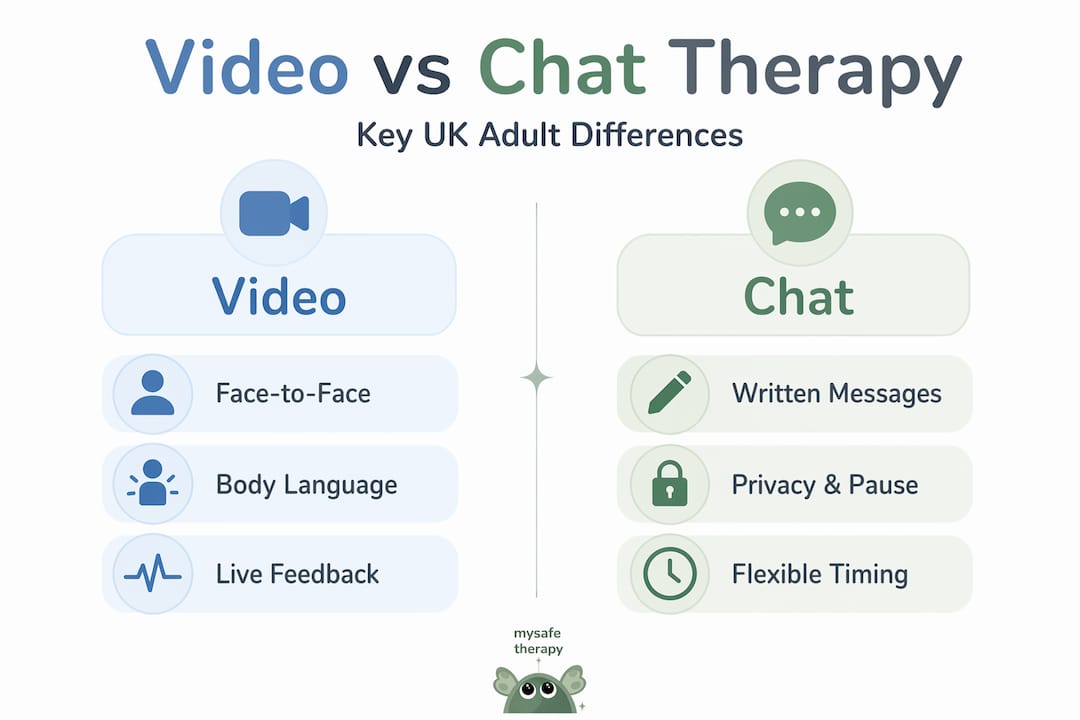 Infographic comparing video and chat therapy features