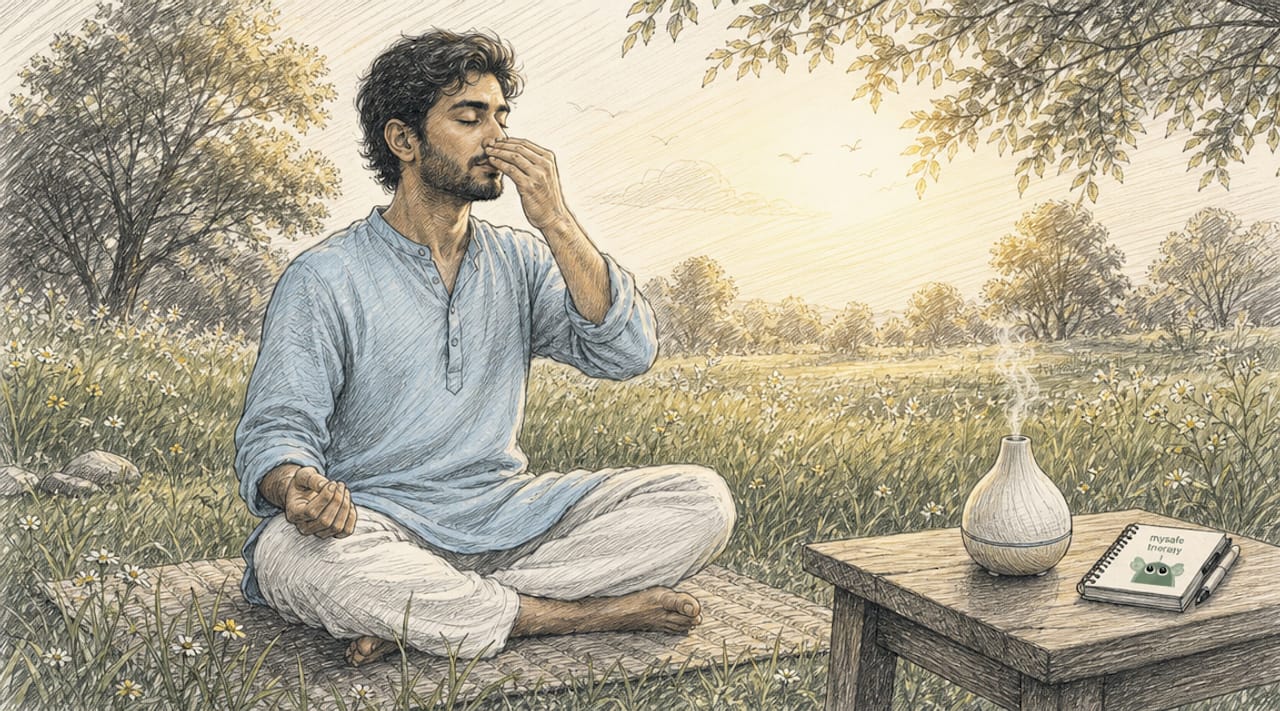 Hands resting during seated breathing exercise