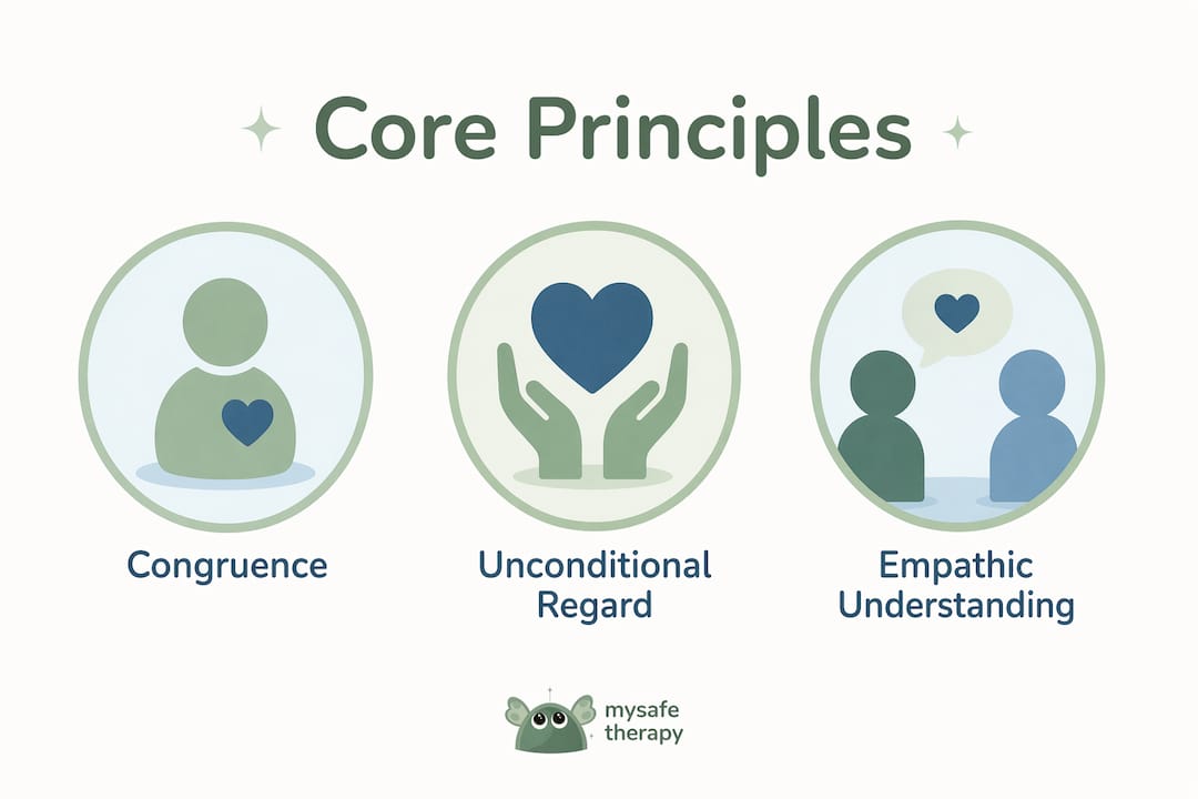Infographic showing core principles of person-centred therapy