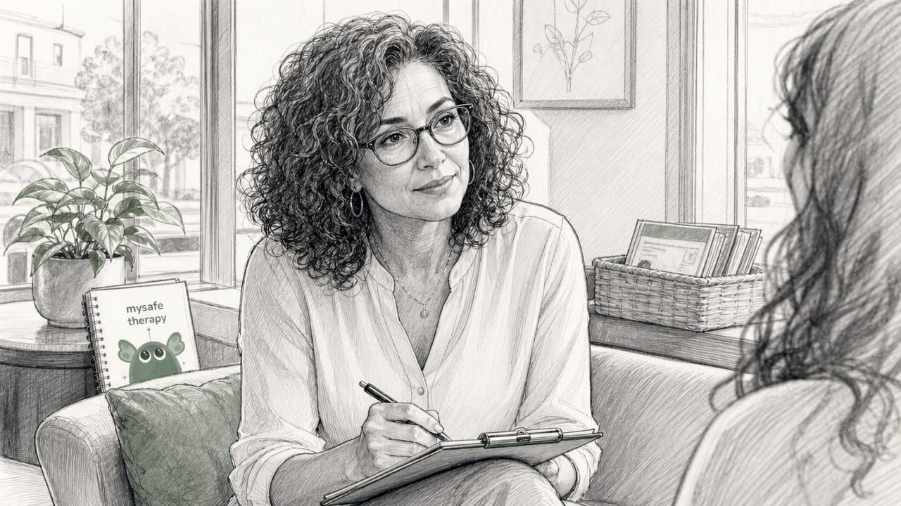Therapist taking notes during therapy session