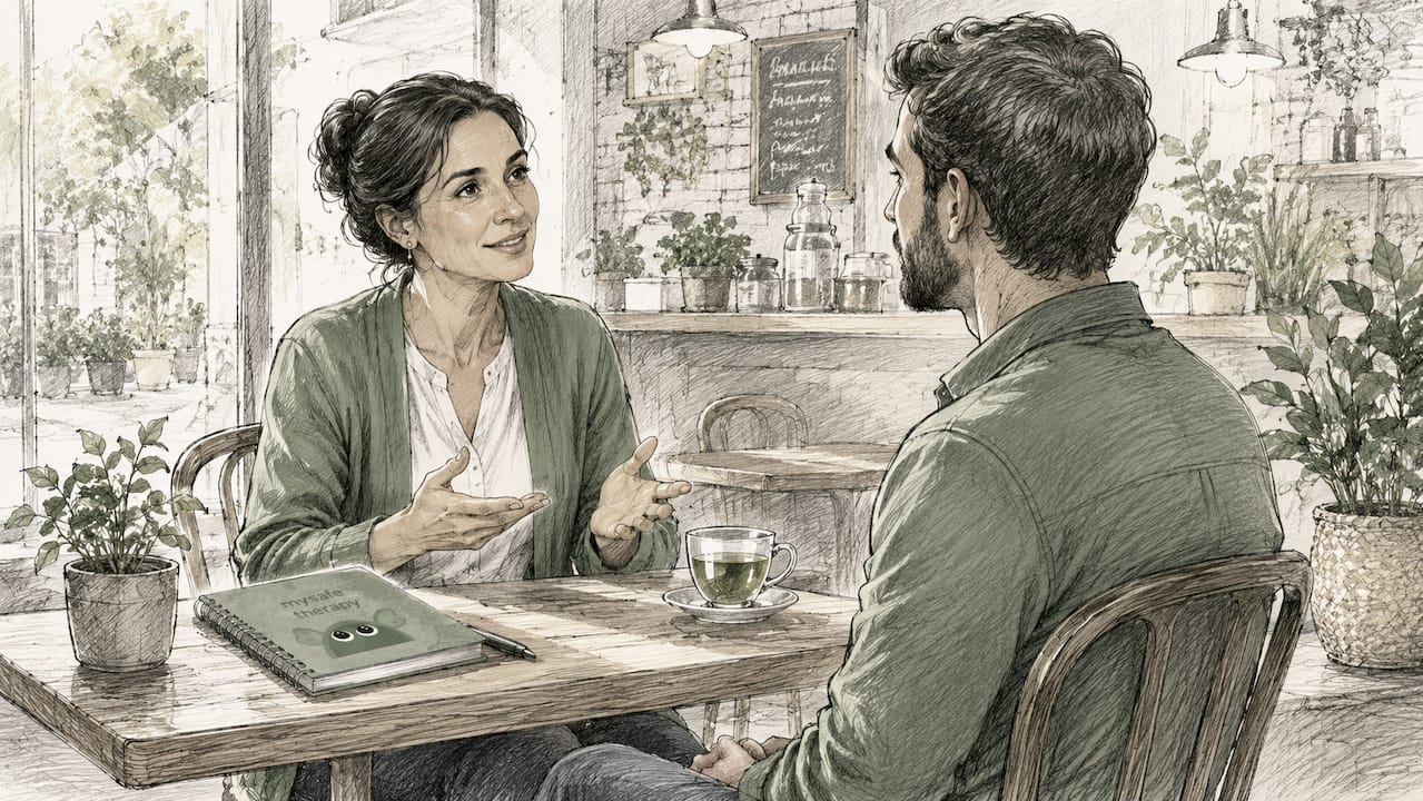Therapist explaining therapy approaches to client