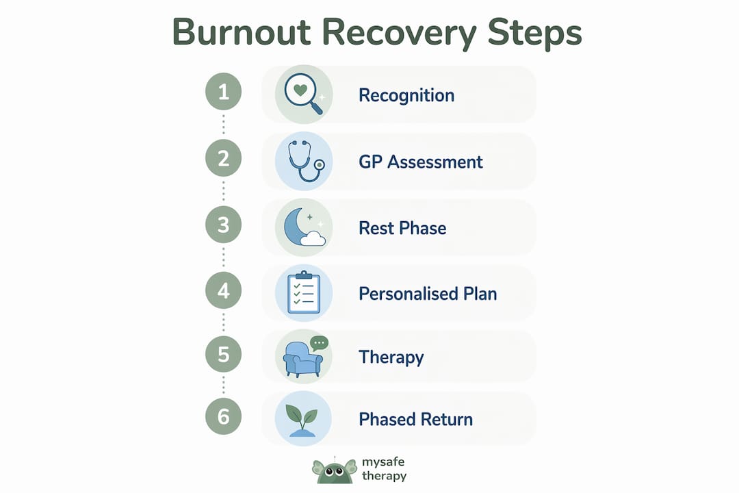 Infographic showing stages of burnout recovery