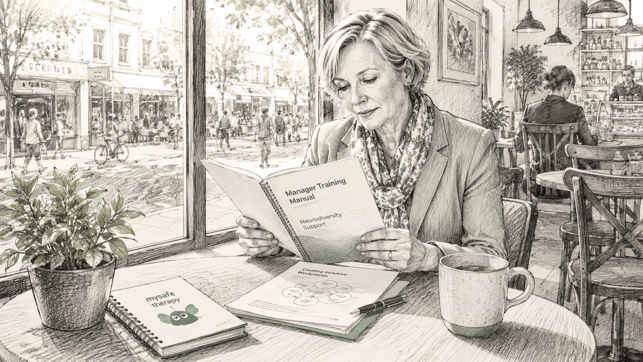 Manager reviewing neurodiverse support training manual