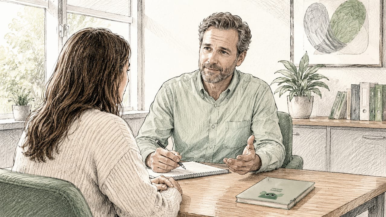Therapist discussing confidentiality exceptions with patient