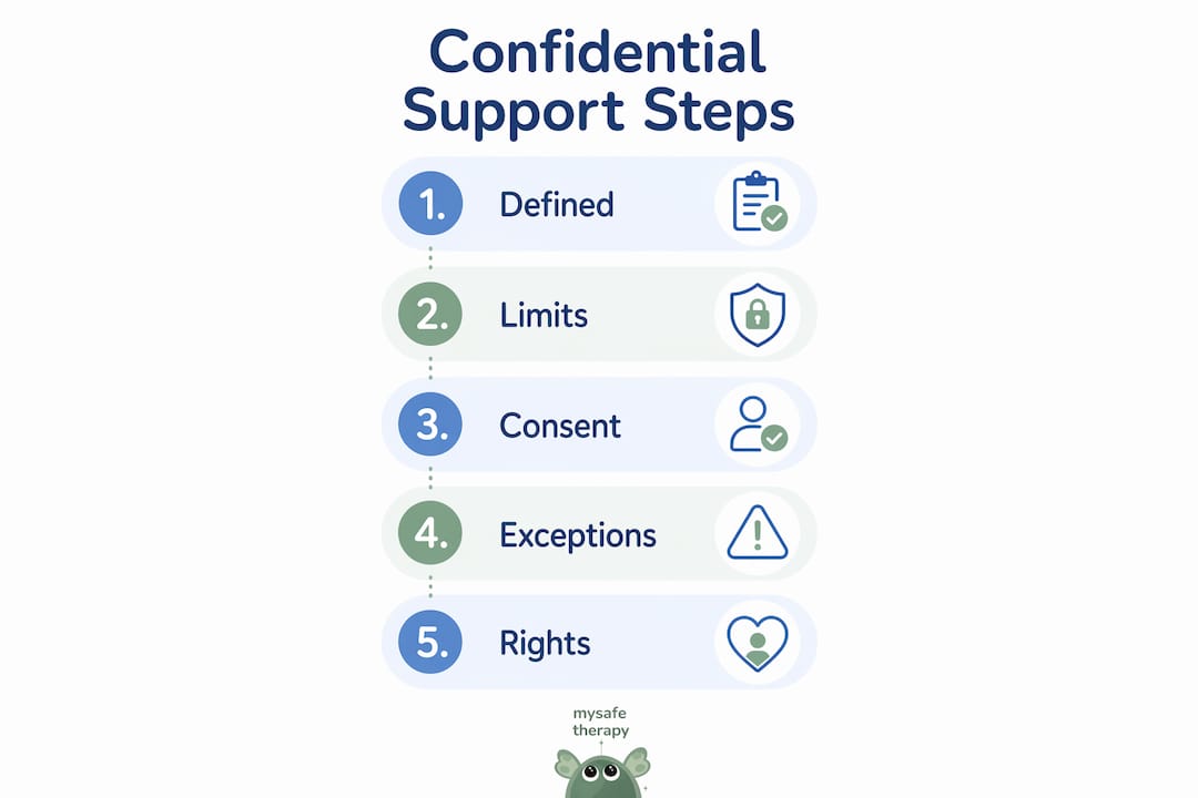 Infographic illustrating steps of confidential support in mental health