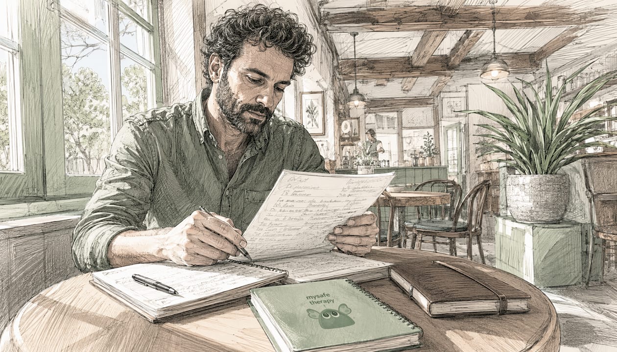 Therapist reviewing notes in private practice room