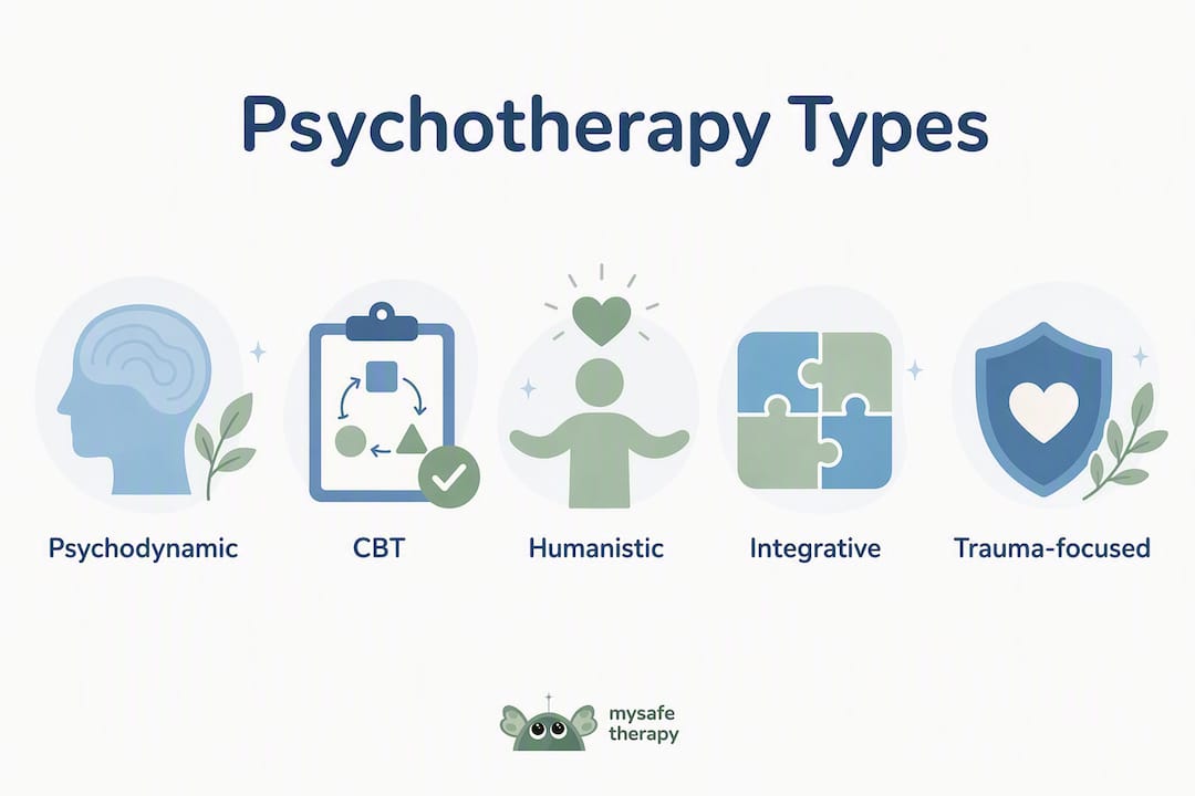 Infographic illustrating main types of psychotherapy