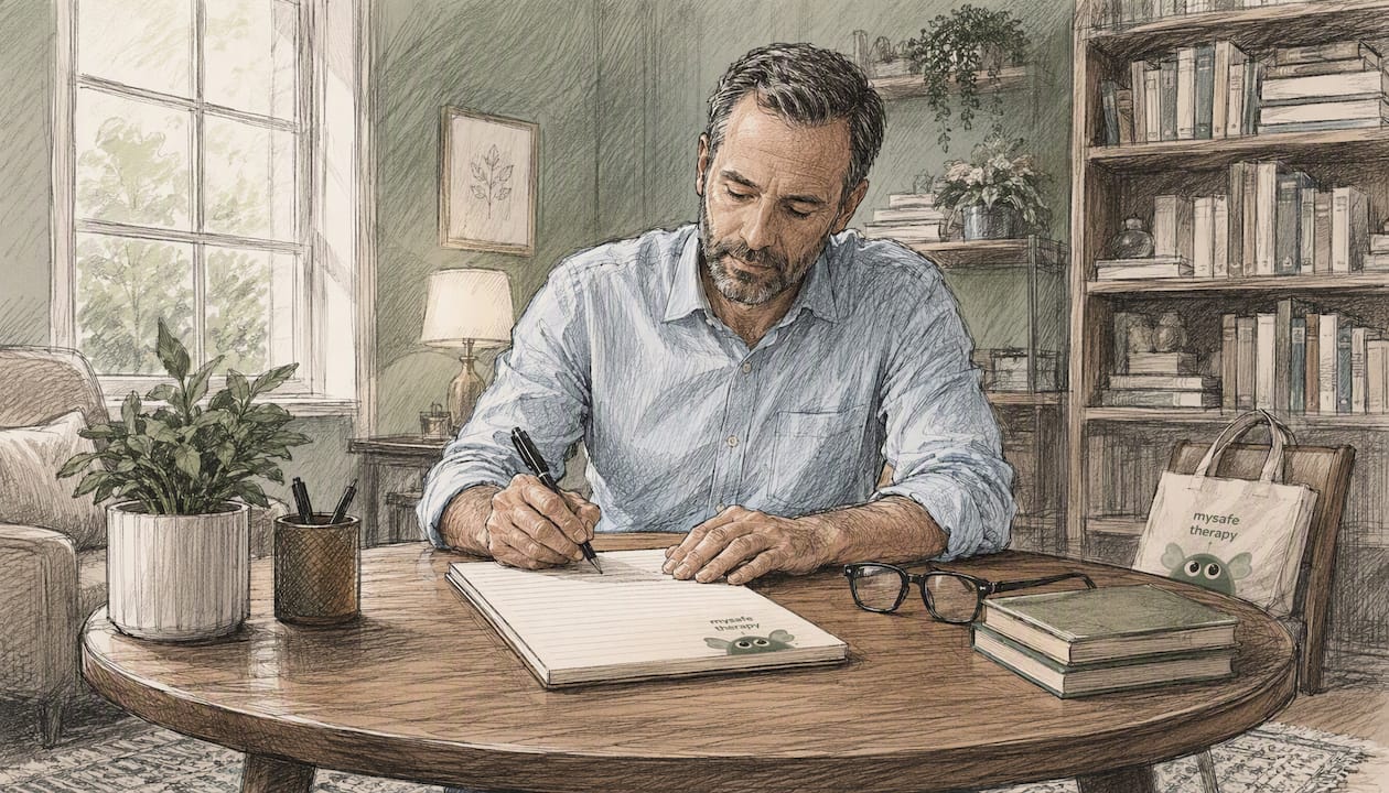 Therapist preparing confidential session notes