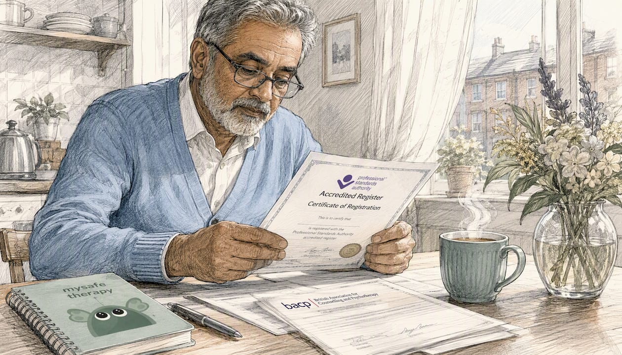 Therapist checking UK accreditation papers