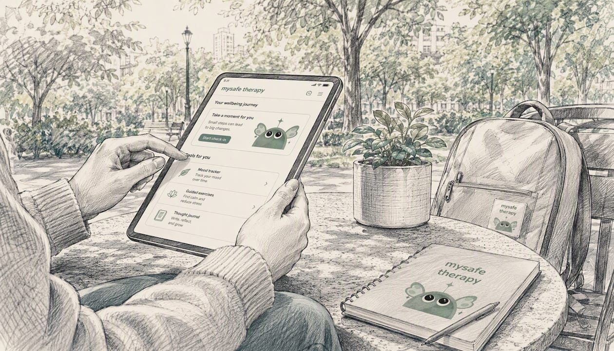 Hands scrolling therapy app subscription options