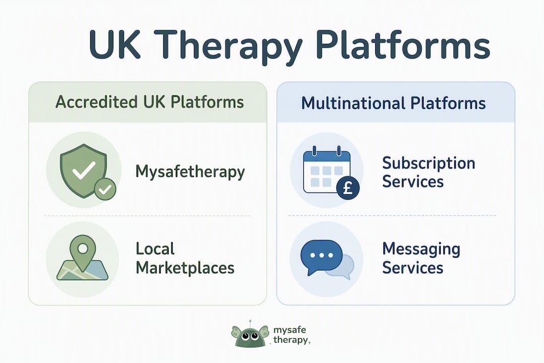Infographic showing UK therapy platform categories