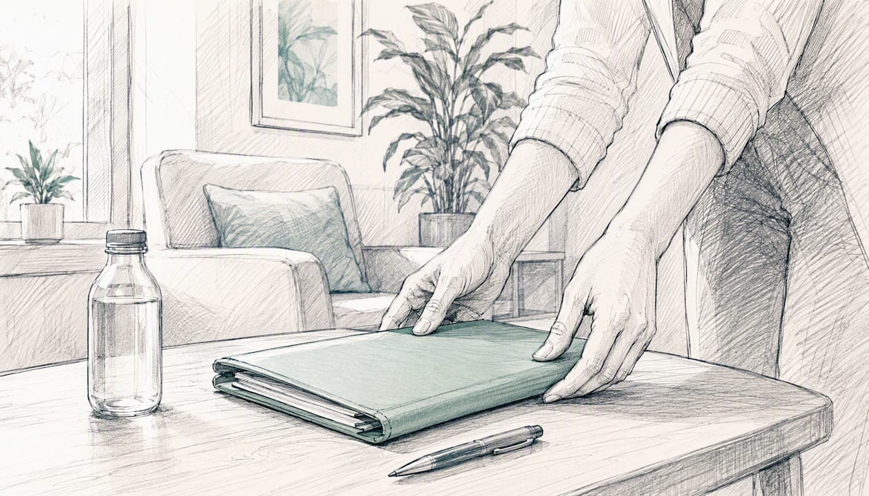 Hands arranging therapy session materials