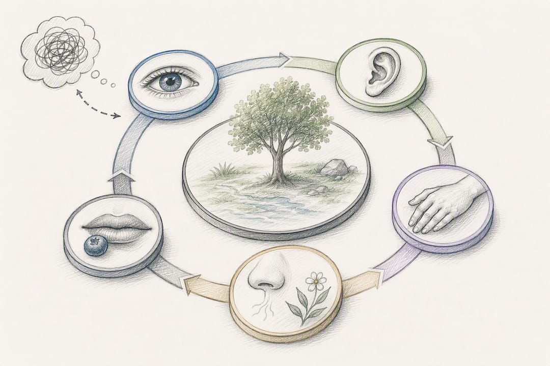 Five senses grounding exercise illustration