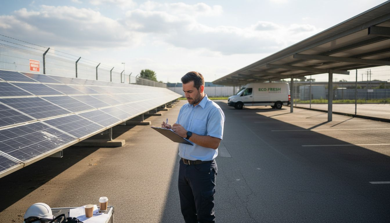 Manager viewing different commercial solar system types