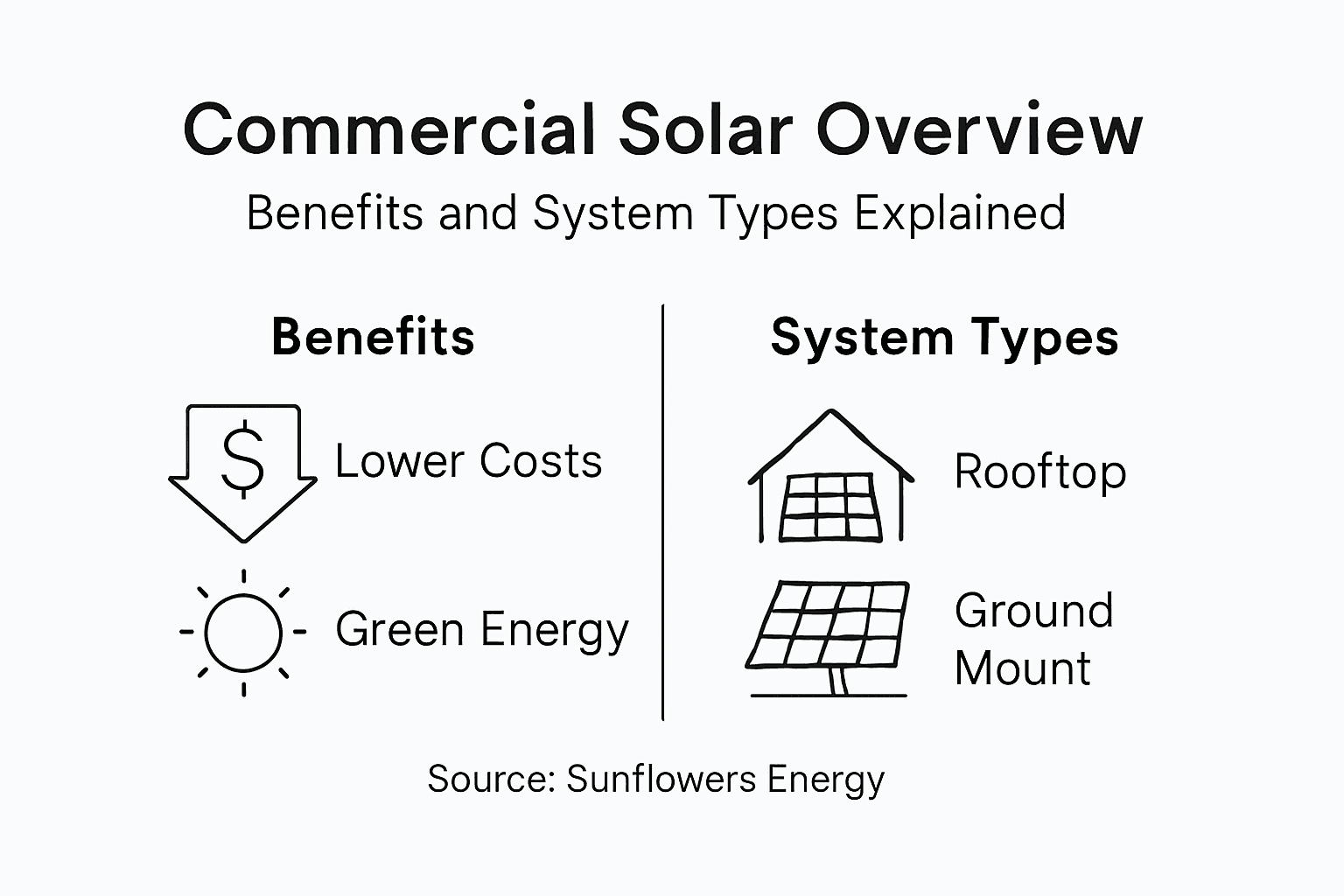 Infographic summarizes commercial solar key points and types