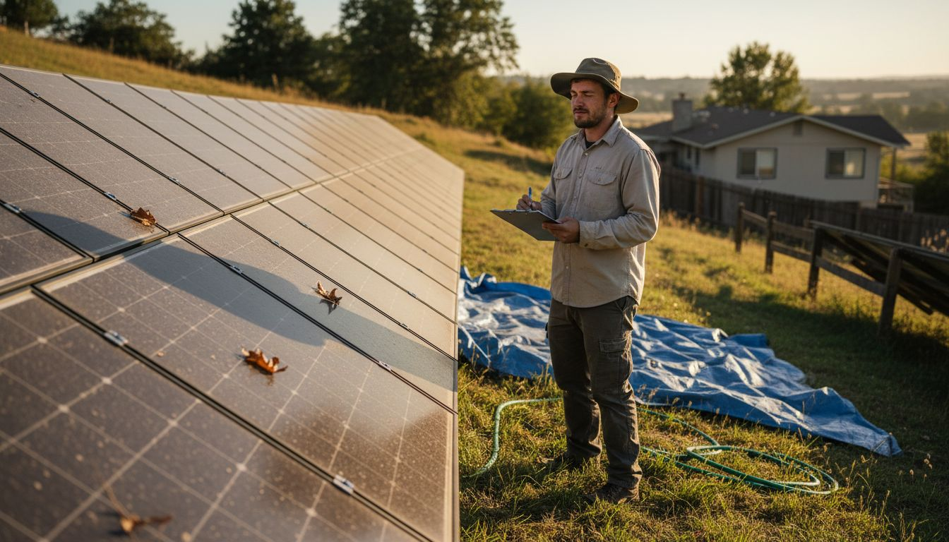 Panel placement checked by worker on hillside