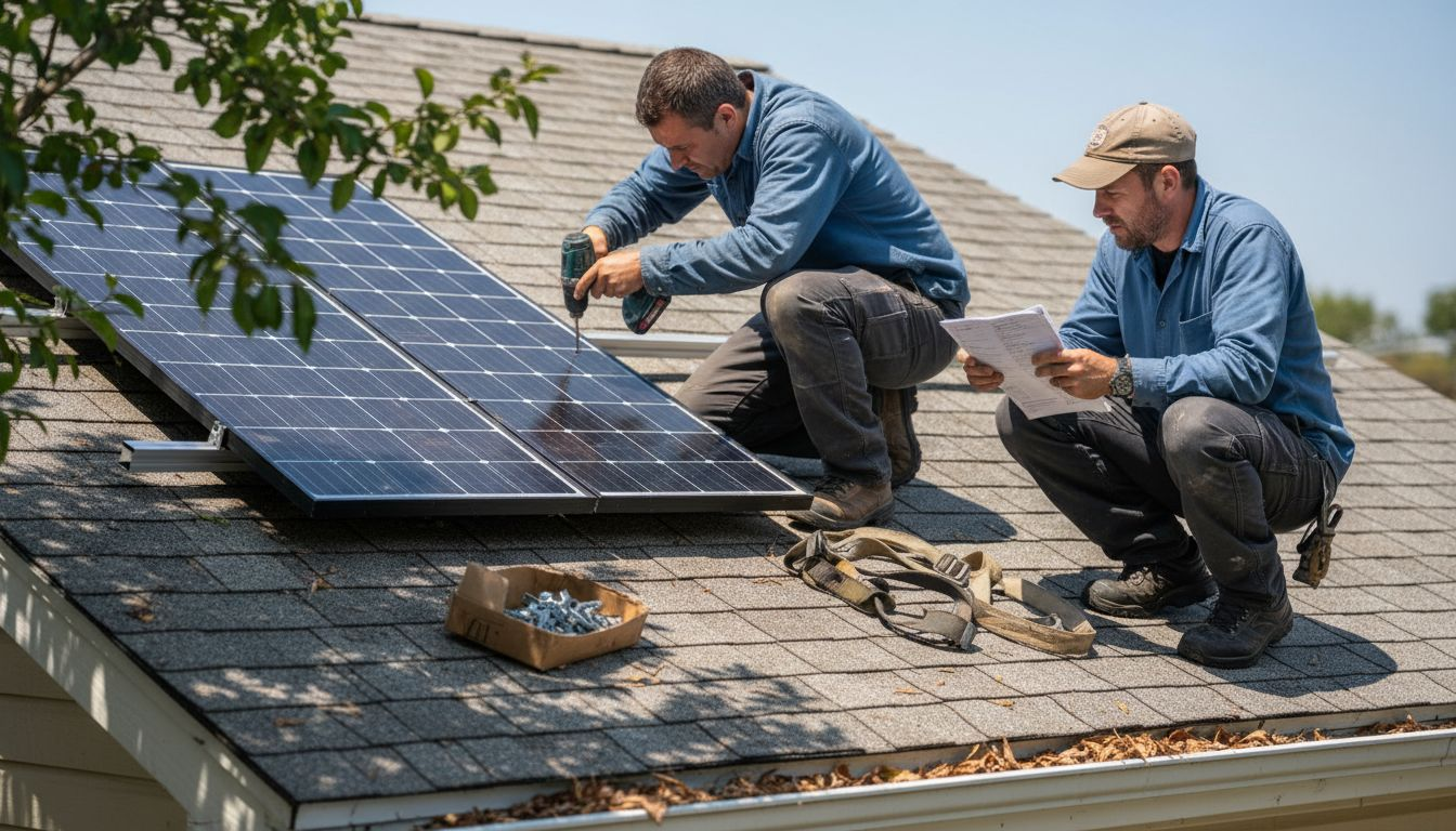 Installers choosing and fitting solar panel materials