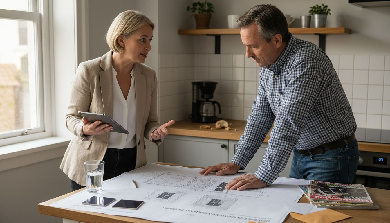 Una experta asesora presenta las diferentes opciones de paneles solares que se pueden instalar en la cocina.