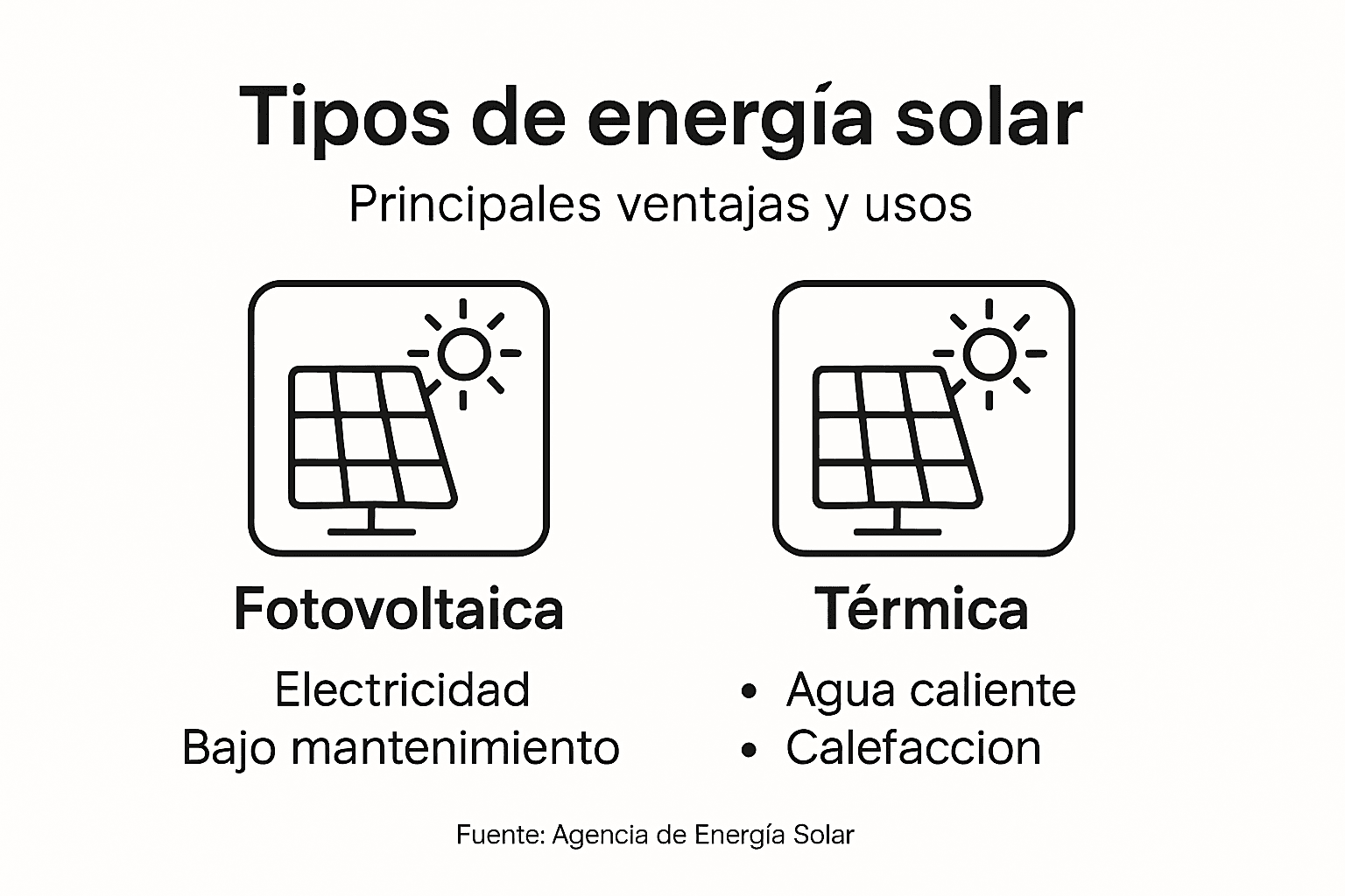 Descubre en esta infografía los diferentes tipos de energía solar y sus principales beneficios.