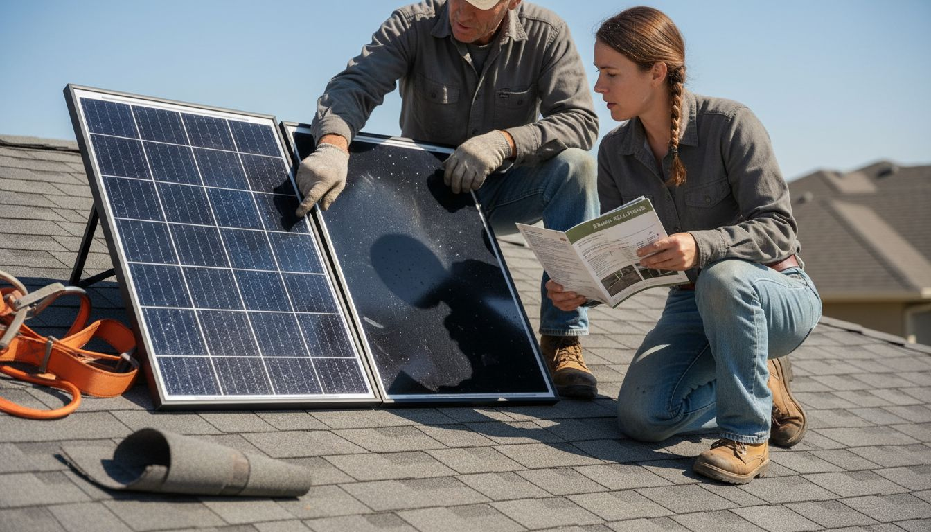Installers comparing two types of solar panels