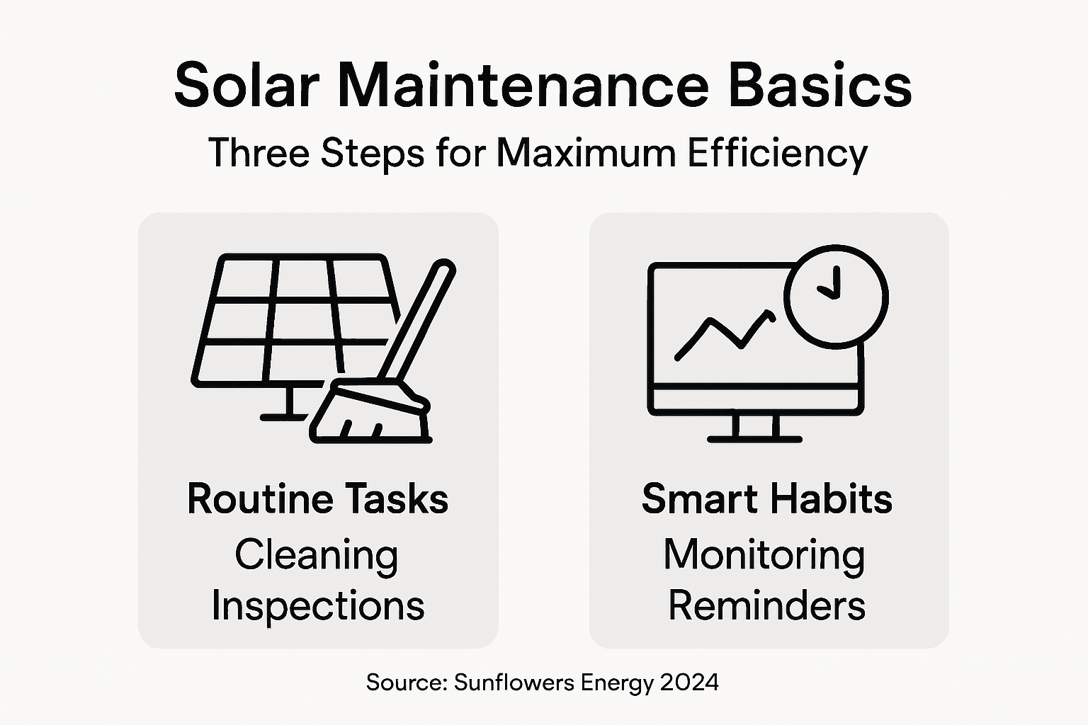 Infographic of three solar maintenance steps